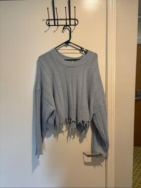 American Threads Light Blue Distressed Crewneck Sweater